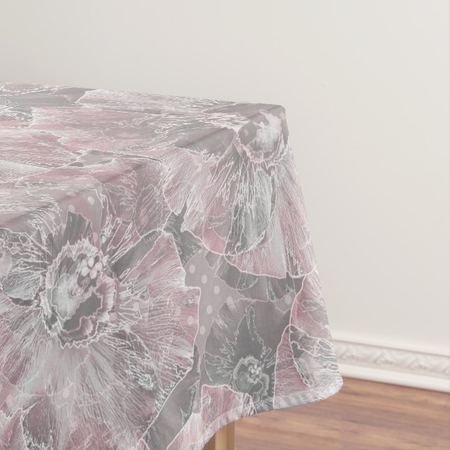 Pink grey stylish large flowers tablecloth (In Situ)