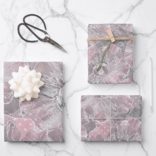 Pink grey stylish large flowers wrapping paper sheet