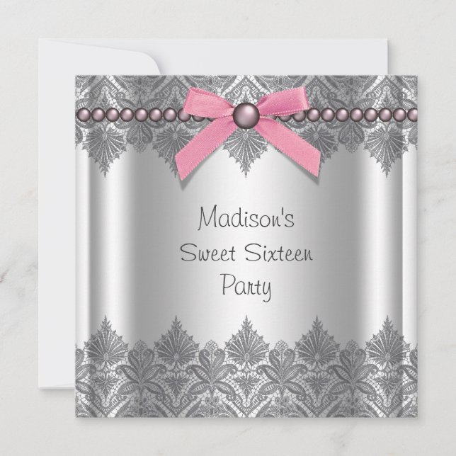 Pink Grey Sweet 16 Birthday Party Invitation (Front)