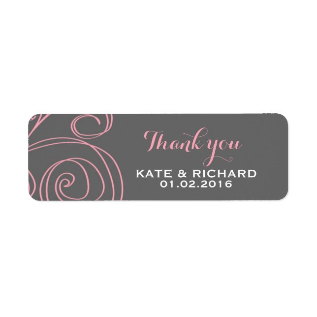 Pink Grey Swirl Thank You Sticker for Wedding (Front)