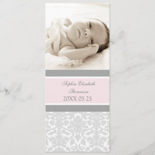 Pink Grey Template New Baby Birth Announcement