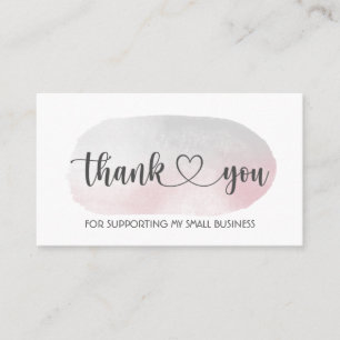 Pink/Grey Thank You for Supporting My Business Business Card