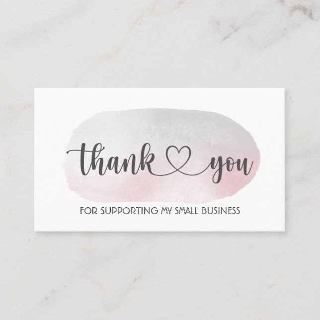 Pink/Grey Thank You for Supporting My Business Business Card (Front)