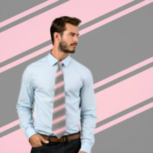 Pink & Grey Thick and Thin Diagonal Stripes Tie