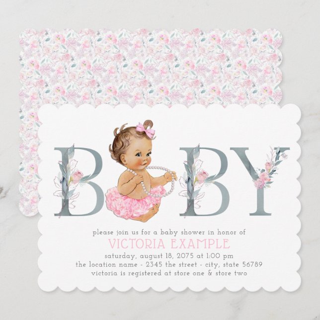 Pink Grey Tutu Baby Shower Invitations (Front/Back)
