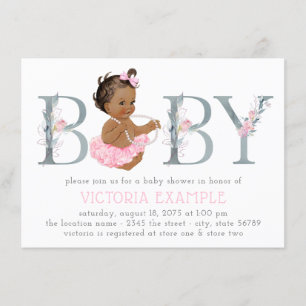 Pink Grey Tutu Ethnic Baby Girl Shower Invitations