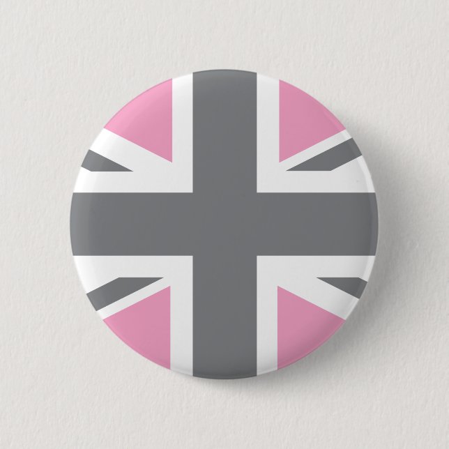 Pink Grey Union Jack British(UK) Flag 6 Cm Round Badge (Front)