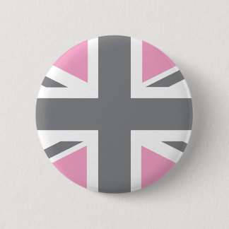 Pink Grey Union Jack British(UK) Flag 6 Cm Round Badge