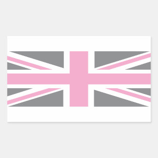 Pink Grey Union Jack British(UK) Flag Rectangular Sticker