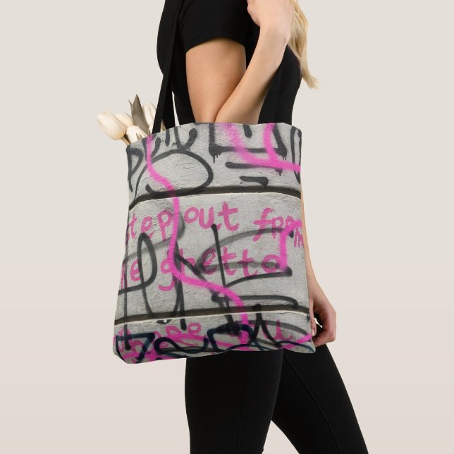 Pink & Grey Urban Graffiti Style Tote Bag (Close Up)