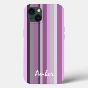 Pink Grey Vertical Striped Personalised iPhone 13 Case