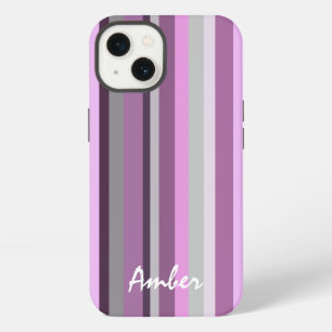 Pink Grey Vertical Striped Personalised iPhone 13 Case
