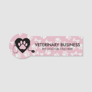 Pink Grey Veterinarian Paw Heart Stethescope Pet Name Tag