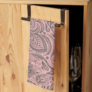 Pink & Grey Vintage Floral Damasks Tea Towel