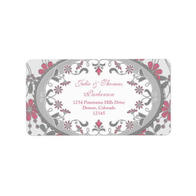 Pink Grey Vintage Victorian Wedding Return Address Label (Front)