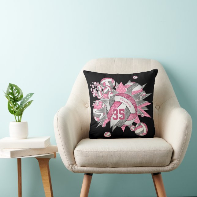 pink grey volleyball blowout girls sports decor cushion (Chair)
