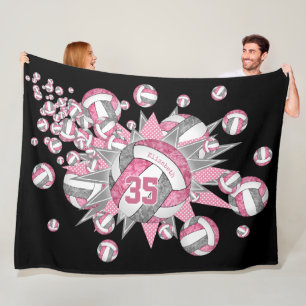 Pink grey volleyball stars girls sports room decor fleece blanket