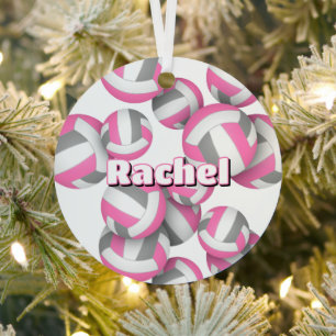 pink grey volleyballs w athlete name keepsake metal tree decoration