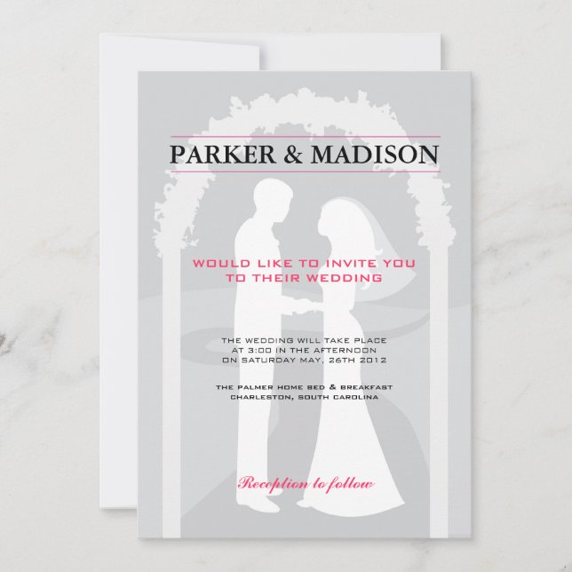 Pink & Grey Vows Invitation (Front)