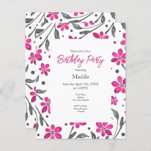 Pink Grey Watercolor Flowers Pattern  Invitation