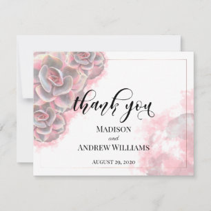 Pink & Grey Watercolor Succulents Thank You Card