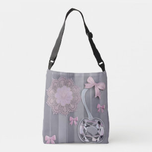 Pink & Grey wedding gift Crystal Grey AI art  Crossbody Bag