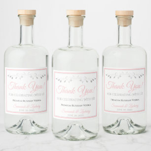 Pink & Grey Wedding Liquor Bottle Label Thank You
