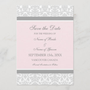 Pink Grey Wedding Save the Date Card