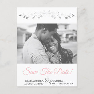 Pink & Grey Wedding Save the Date Postcard