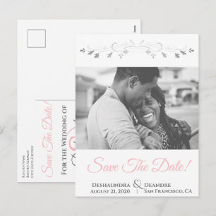 Pink & Grey Wedding Save the Date Postcard