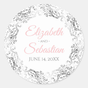 Pink & Grey Wedding Sticker or Favour Label
