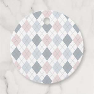 Pink Grey White Argyle Patterned  Favour Tags