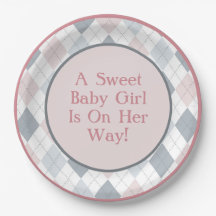 Pink Grey White Argyle Patterned