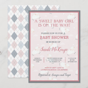 Pink Grey White Baby Lambs Leaping Baby Shower Invitation