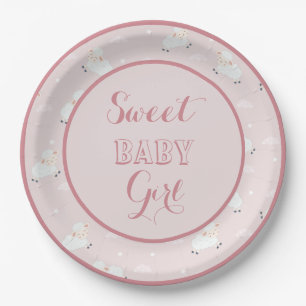 Pink Grey White Baby Lambs Paper Plate