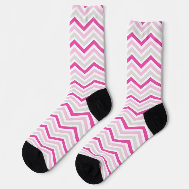 Pink, Grey, White Chevron Stripe Socks (Left)