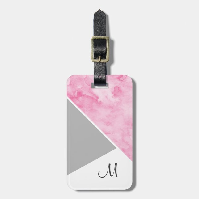 Pink grey White Colour Block Luggage Tag (Front Vertical)