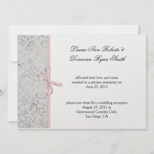 Pink Grey White Damask Post Wedding Invitation
