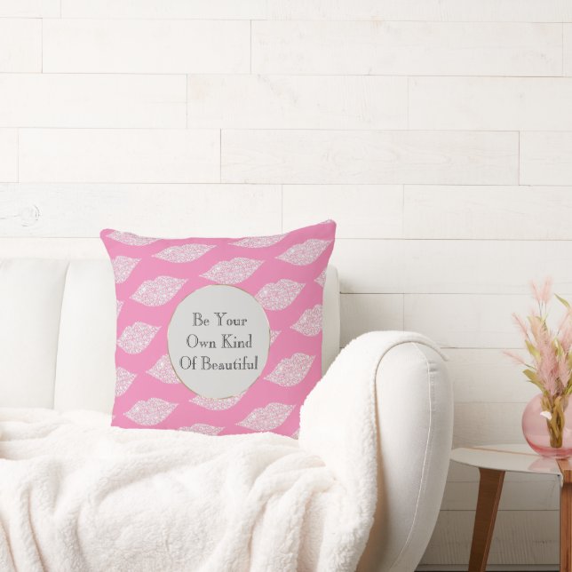 Pink Grey White Diamond Lips Cushion (Couch)