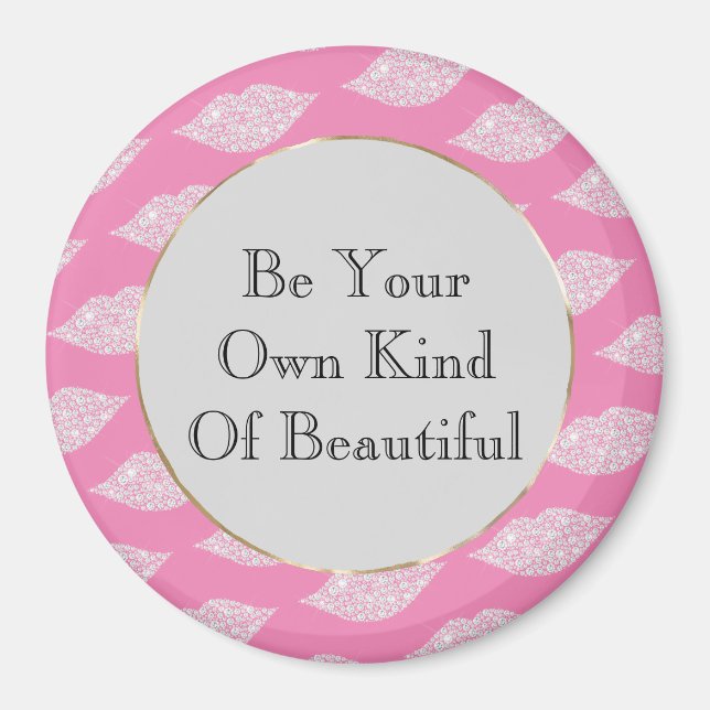 Pink Grey White Diamond Lips Magnet (Front)