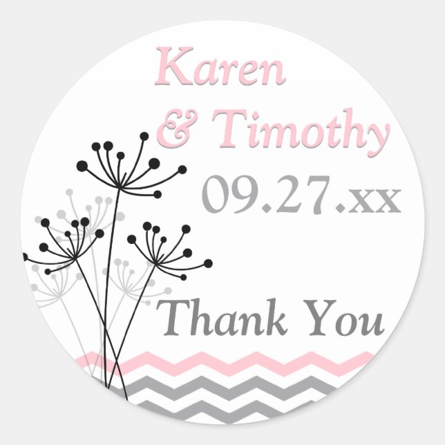 Pink, Grey, White Floral Chevron Stripes Sticker (Front)