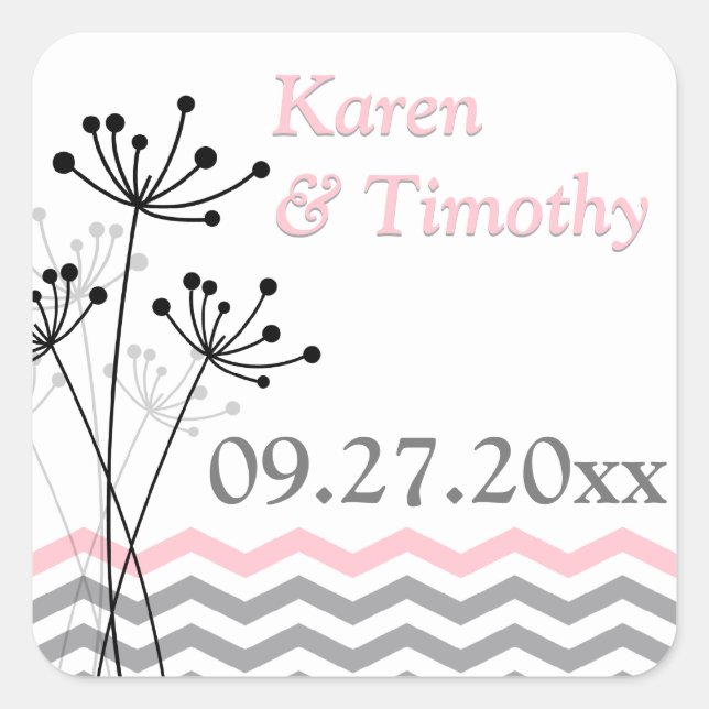 Pink, Grey, White Floral Chevron Stripes Sticker (Front)