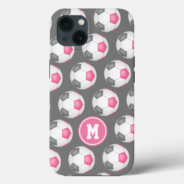 pink grey white girly sports soccer balls pattern Case-Mate iPhone case (Back)