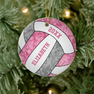 pink grey white girly sporty volleyball ceramic tree decoration
