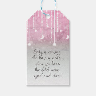 Pink Grey White Moon & Stars Celestial Baby Shower Gift Tags