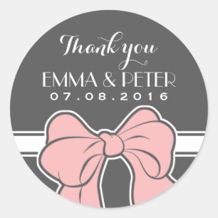 Pink Grey White Ribbon Bow Wedding Favour Sticker