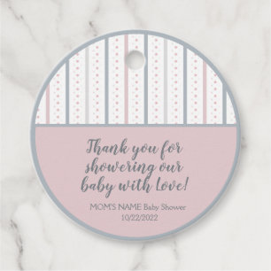 Pink Grey White Striped and Dotted Baby Shower Favour Tags