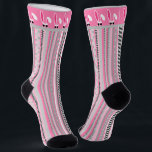 Pink, Grey & White Stripes with White Easter Bunny Socks<br><div class="desc">Super cute pink and grey striped Easter socks. Cool lucky white rabbit in sunglasses hangs out on the tip.</div>