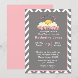 Pink Grey  You Are My Sunshine Baby Shower Invitation