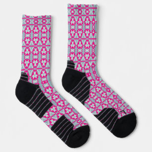 Pink Grid Athletic Crew Socks
